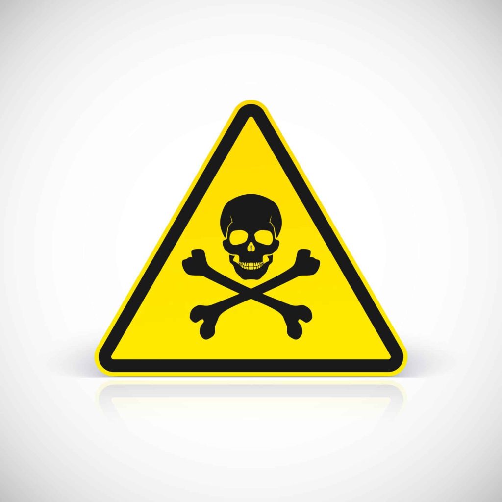 Poison warning sign with skull and crossbones.