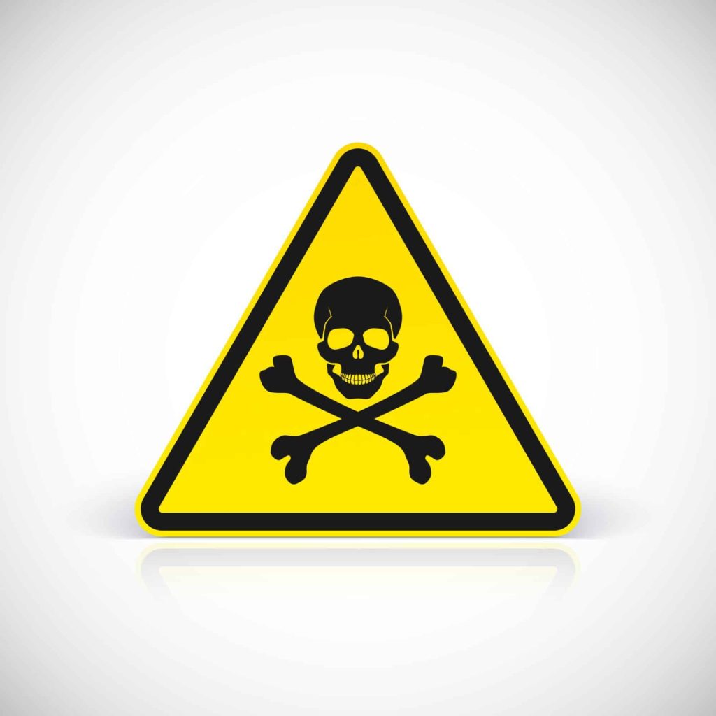 Poison warning sign with skull and crossbones.